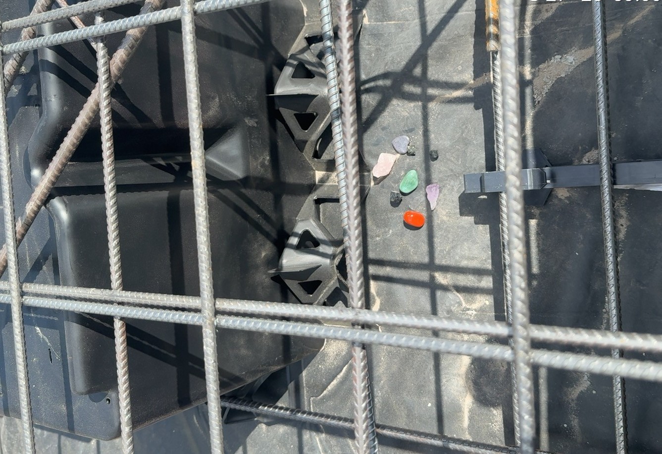 Crystals placed by the owners within the slab reinforcement at the Annie St build before the concrete pour